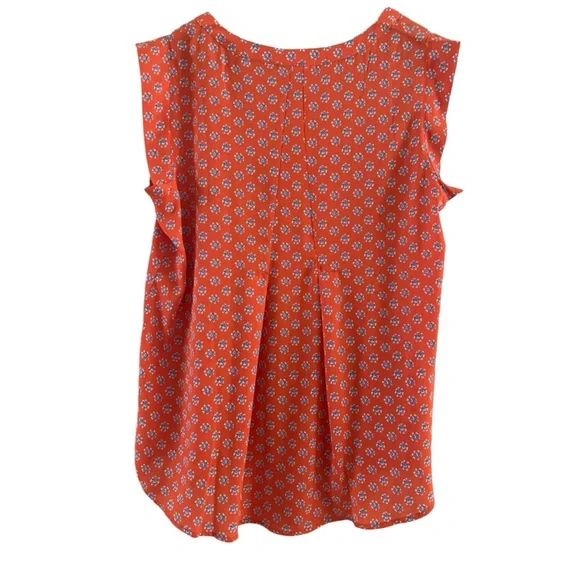 5/$25 Pleione Orange + Blue Floral Blouse - Picture 6 of 9